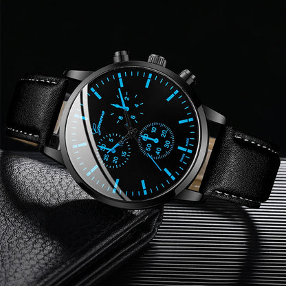 3PCS/Set Men Business Watches Casual Leather Band Analog Male's Quartz Watch Necklace Bracelet Set