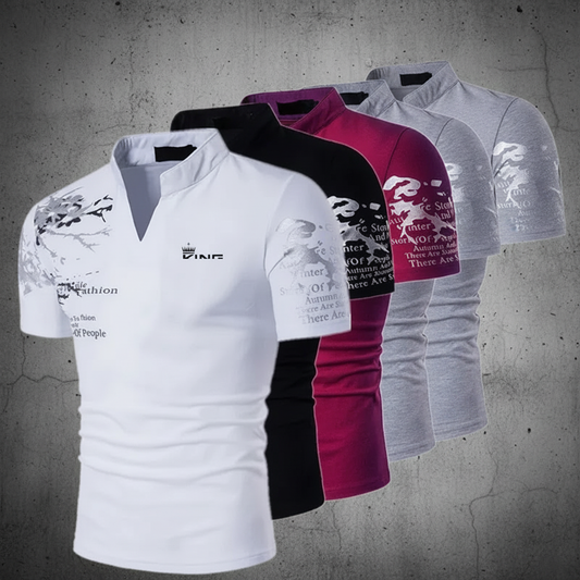 Graphic Print V-Neck Polo