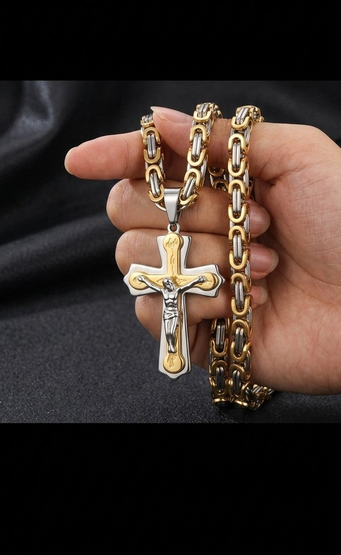 Mens Golden Cross Pendant Chain