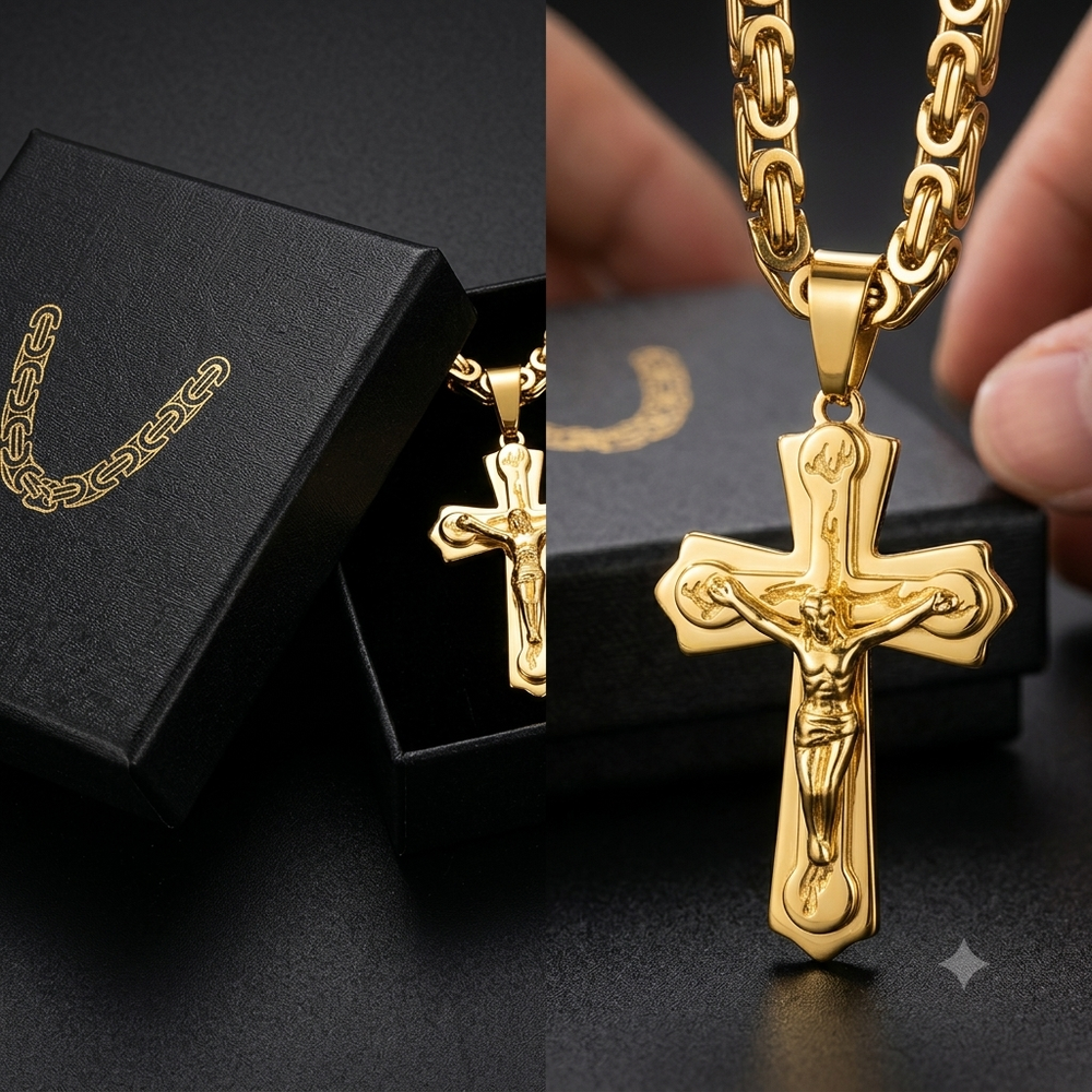 Mens Golden Cross Pendant Chain